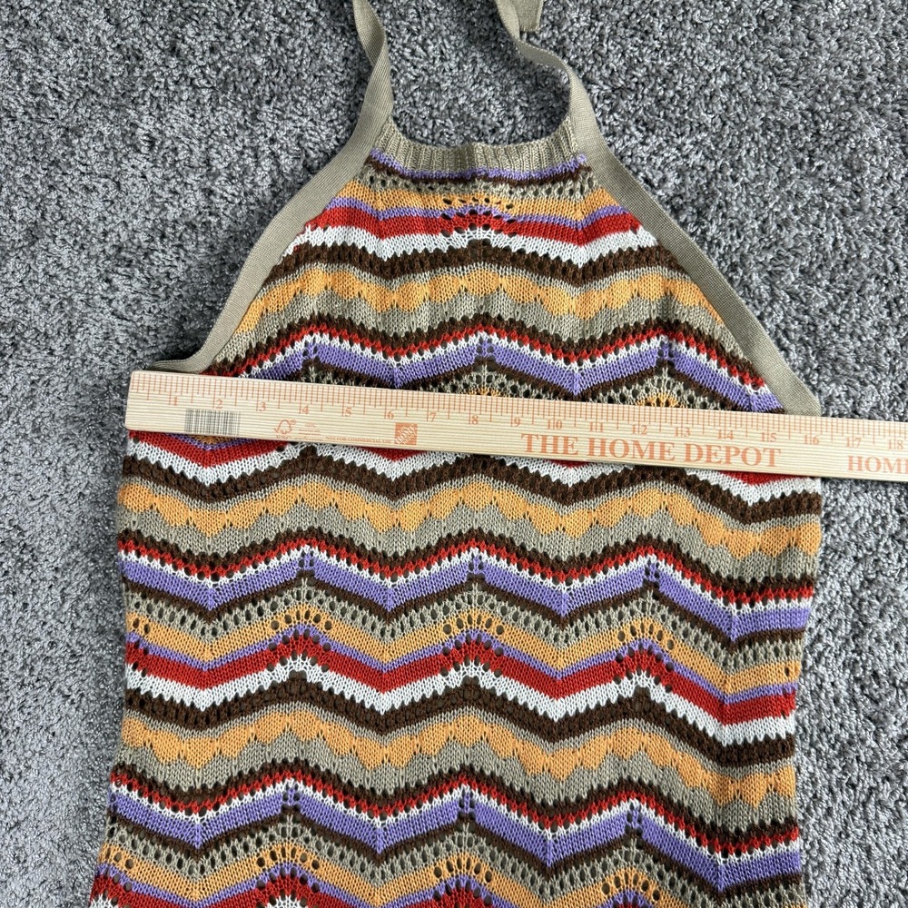 Womens Dress S/M Chevron‎ Knit Halter Crochet Retro Boho Festival Summer Y2K - Picture 3 of 11